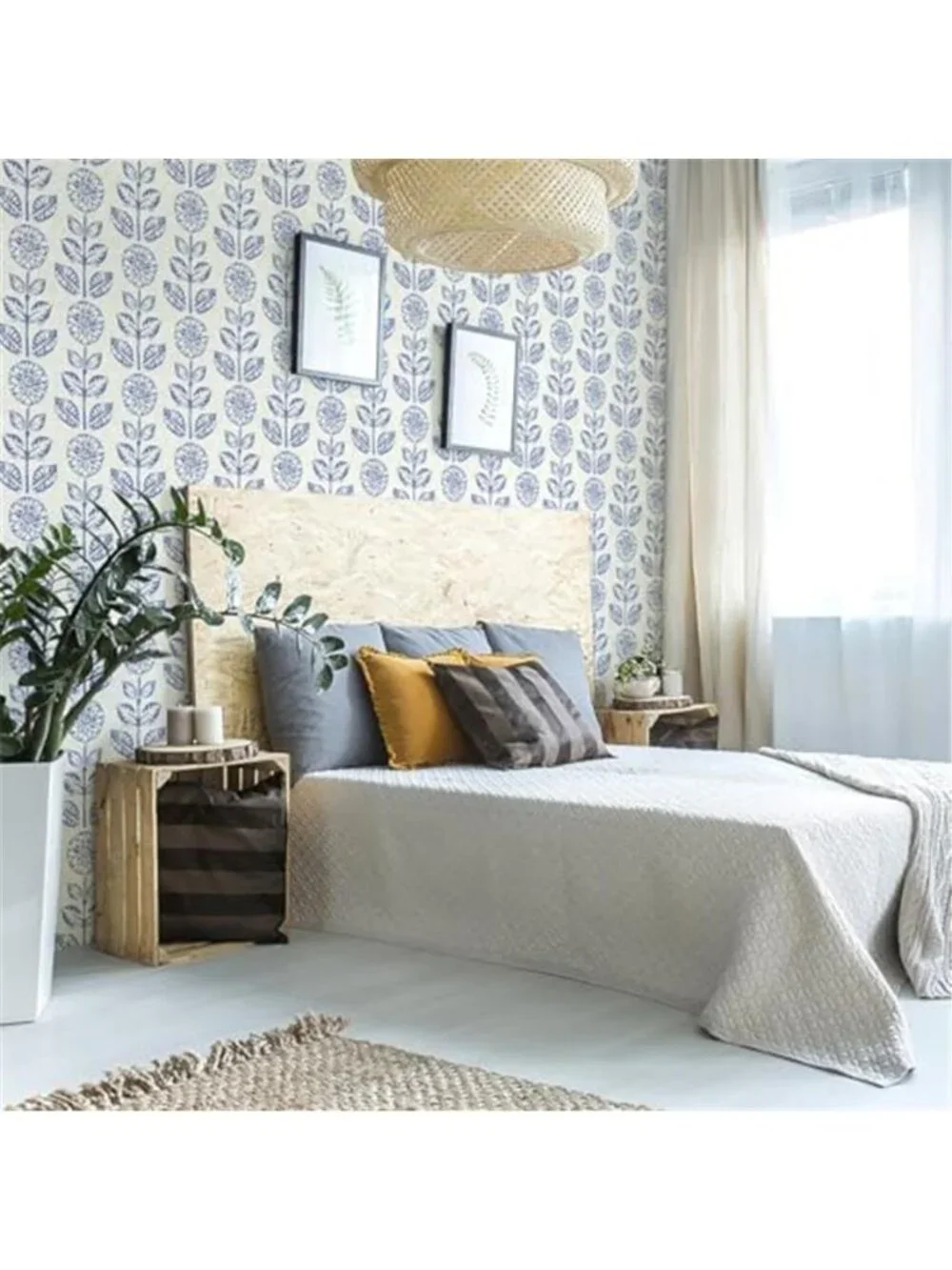 Blue Floral Peel and Stick Wallpaper Blue and White Contact Paper, 17.7in×118in